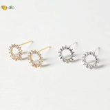 925 Silver Round Stud Earrings Crystal Zirconia Minimalist Women's Jewelry