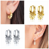 925 Silver Zircon Tassel Hoop Earrings European Street Jewelry