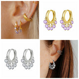 925 Silver Zircon Tassel Hoop Earrings European Street Jewelry