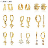 YUXINTOME 925 Silver Zircon Hoop Earrings Party Jewelry