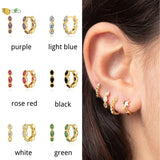 Sterling Silver Hoop Earrings Colorful Zircon Piercing Jewelry