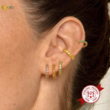 Sterling Silver Hoop Earrings Colorful Zircon Piercing Jewelry