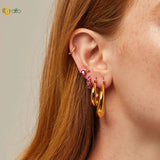 Sterling Silver Hoop Earrings Colorful Zircon Piercing Jewelry