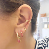 925 Silver Pink CZ Enamel Piercing Hoop Earrings Women Huggies Jewelry