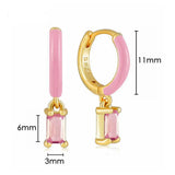 925 Silver Pink CZ Enamel Piercing Hoop Earrings Women Huggies Jewelry