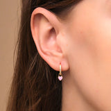 925 Silver Pink CZ Enamel Piercing Hoop Earrings Women Huggies Jewelry