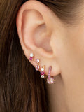 925 Silver Pink CZ Enamel Piercing Hoop Earrings Women Huggies Jewelry
