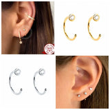 925 Silver C-Shaped Cartilage Stud Earrings for Women
