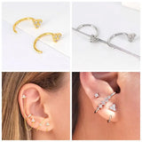 925 Silver C-Shaped Cartilage Stud Earrings for Women