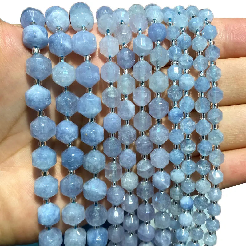 Aquamarine Natural Stone Faceted Spacer Beads for Jewelry Making