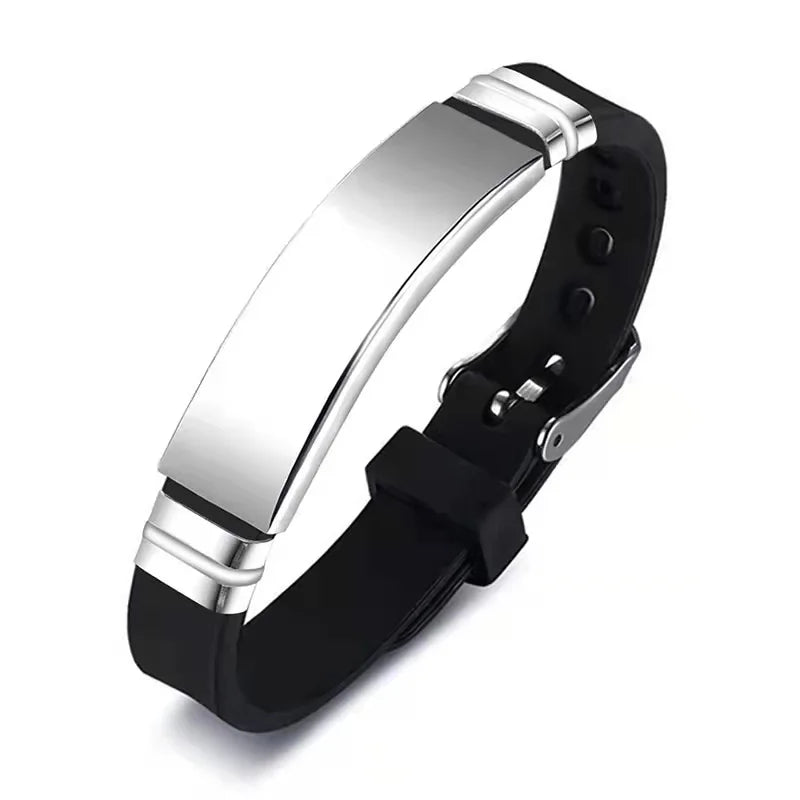 Personalized Silicone Bracelet with Engrave Service Stainless Steel ID Tag