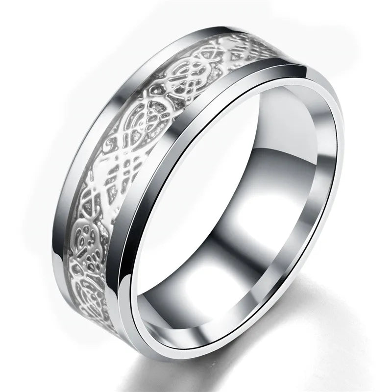 Men 8mm Dragon Ring Stainless Steel Carbon Fiber Solid Rings For Christmas