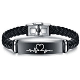 Custom Engraved Name Date Logo Leather Bracelet Stainless Steel Bangle