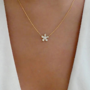 Golden Crystal Flower Pendant Necklace for Women