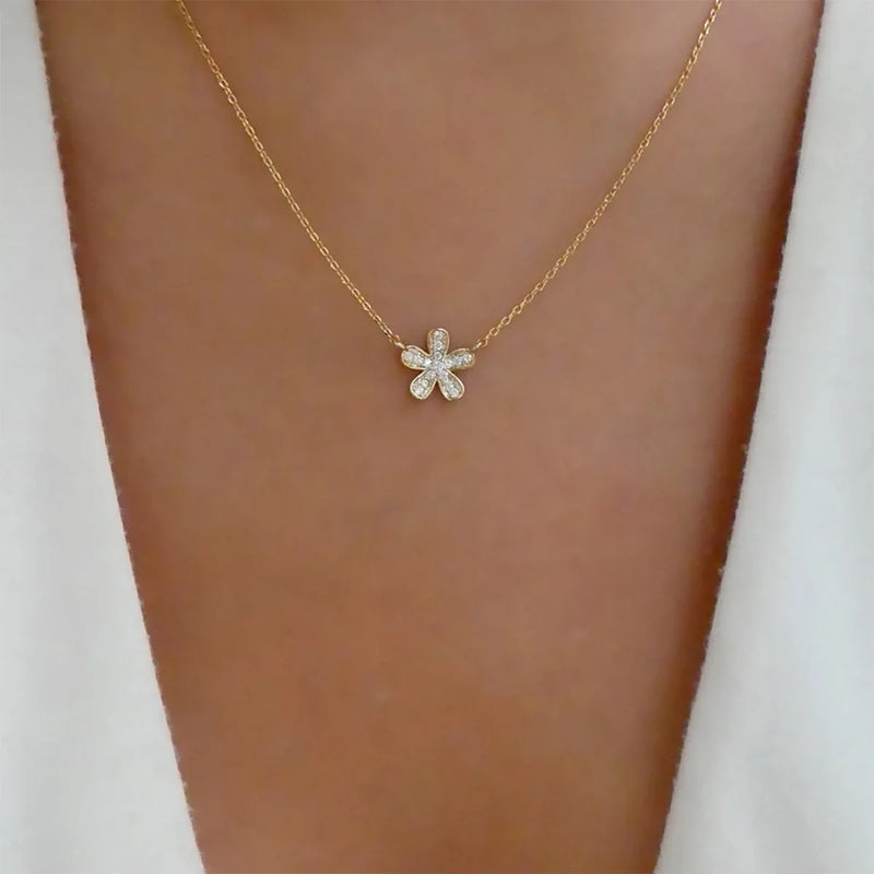 Golden Crystal Flower Pendant Necklace for Women