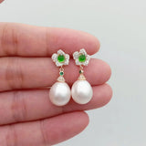 YYGEM 10x12mm Freshwater Pearl Drop Earrings Cz Pave Stud Flower Dangle