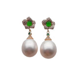 YYGEM 10x12mm Freshwater Pearl Drop Earrings Cz Pave Stud Flower Dangle