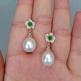 YYGEM 10x12mm Freshwater Pearl Drop Earrings Cz Pave Stud Flower Dangle