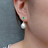 YYGEM 10x12mm Freshwater Pearl Drop Earrings Cz Pave Stud Flower Dangle