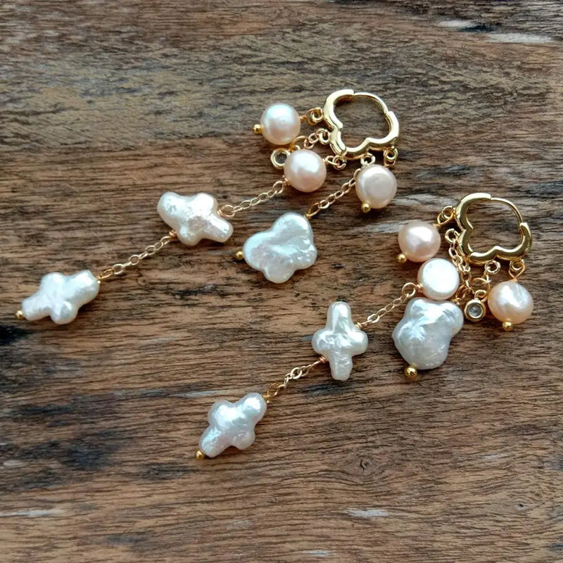 Natural Butterfly Freshwater Pearl Dangle Earrings Plated Cloud Hoop Jewelry