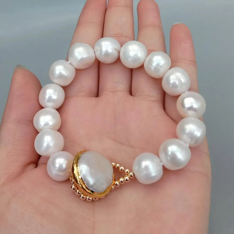11-12mm Freshwater Pearl Bracelet for Women, Christmas Gift