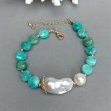 Green Amazonite Coin Bead & Baroque Pearl Bracelet