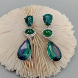 Green Agate Teardrop Dangle Stud Earrings