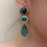 Green Agate Teardrop Dangle Stud Earrings