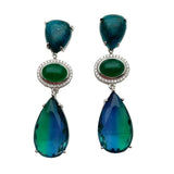 Green Agate Teardrop Dangle Stud Earrings