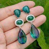 Green Agate Teardrop Dangle Stud Earrings