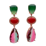 Rainbow Crystal Green Agate Red Crystal Teardrop Stud Earrings