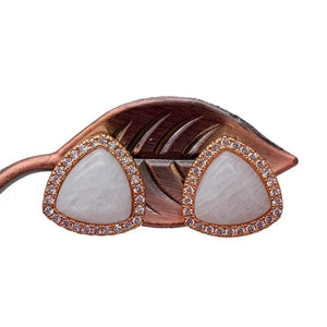 13mm Natural Moonstone Triangle Cz Pave Stud Earrings Gemstone Jewelry Gift