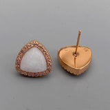 13mm Natural Moonstone Triangle Cz Pave Stud Earrings Gemstone Jewelry Gift