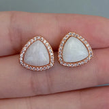 13mm Natural Moonstone Triangle Cz Pave Stud Earrings Gemstone Jewelry Gift
