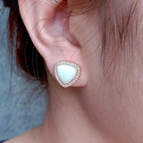 13mm Natural Moonstone Triangle Cz Pave Stud Earrings Gemstone Jewelry Gift