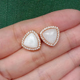 13mm Natural Moonstone Triangle Cz Pave Stud Earrings Gemstone Jewelry Gift