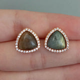 Natural labradorite Triangle Cz Pave Stud Earrings Women Gemstone Jewelry