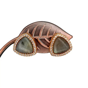 Natural labradorite Triangle Cz Pave Stud Earrings Women Gemstone Jewelry