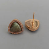 Natural labradorite Triangle Cz Pave Stud Earrings Women Gemstone Jewelry