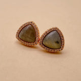 Natural labradorite Triangle Cz Pave Stud Earrings Women Gemstone Jewelry