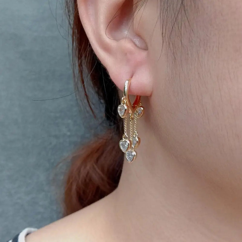 YYGEM 14mm Heart Shaped Crystal Drop Hoop Earrings for Women