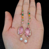 YYGEM 14x19mm Cultured Pearl Colorful Crystal Hook Earrings