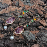 YYGEM 14x19mm Cultured Pearl Colorful Crystal Hook Earrings