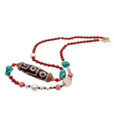 YYGEM 14x49mm Dzi Agate Crystal Pave Pendant 4mm Gemstone Pearl Necklace