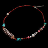 YYGEM 14x49mm Dzi Agate Crystal Pave Pendant 4mm Gemstone Pearl Necklace