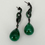 Green Malachite Teardrop Dangle Earrings with Green CZ Studs