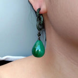 Green Malachite Teardrop Dangle Earrings with Green CZ Studs