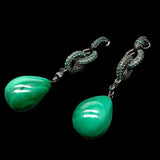 Green Malachite Teardrop Dangle Earrings with Green CZ Studs