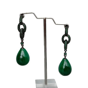 Green Malachite Teardrop Dangle Earrings with Green CZ Studs