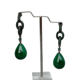 Green Malachite Teardrop Dangle Earrings with Green CZ Studs